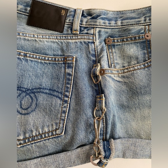 R13 $345 Hook Adjustable Cut Off Cuffed Jasper Blue Denim Jean Shorts SZ 27 - Picture 8 of 16